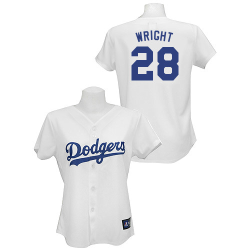 Jamey Wright #28 mlb Jersey-L A Dodgers Women's Authentic Home White Baseball Jersey